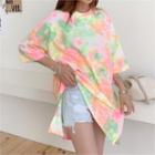 Slit-side Tie-dye Long T-shirt