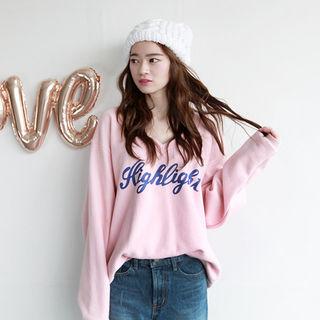 V-neck Lettering Cotton Sweatshirt