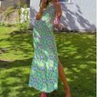 Floral Print Side-slit Long Midi A-line Dress