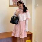 Lace Long-sleeve Top / Eyelet Lace Panel Short-sleeve Dress