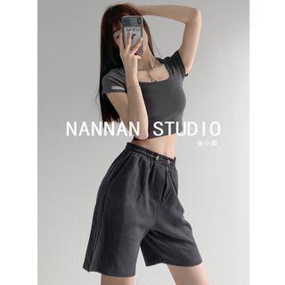 Side-slit Straight-cut Cotton Shorts In 7 Colors