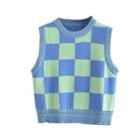 Checkered Sweater Vest Blue - One Size