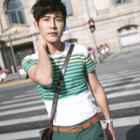 Short-sleeve Stripe-panel T-shirt