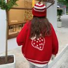 Strawberry Loose-fit Zip Cardigan Red - One Size