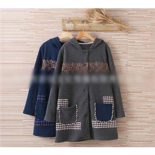 Plaid Panel Hooded Buttoned Coat