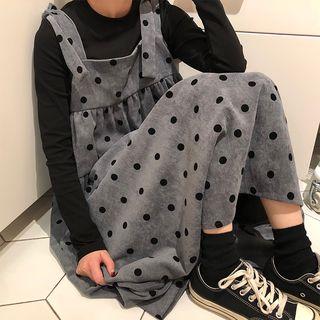 Dotted Midi Jumper Dress / Plain Long-sleeve Top