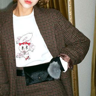 Plain / Leopard Faux Calf-hair Belt Bag