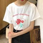 Rose Print Short-sleeve T-shirt White - One Size