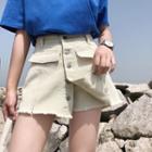 Button Front Mini A-line Denim Skorts