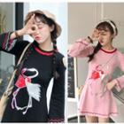 Flamingo Embroidered Long Sleeve Knit Dress