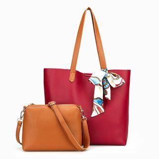 Set Of 2: Contrast Strap Tote + Zipper Pouch