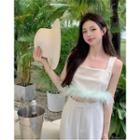 Fluffy Trim Crop Camisole Top / High Waist Wide Leg Pants