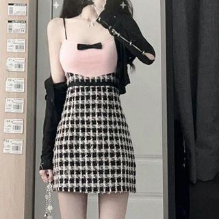 Spaghetti Strap Plaid Panel Dress