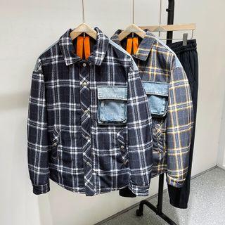 Plaid Denim Panel Down Jacket