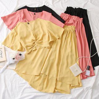 Set: Knotted Crop Top + Asymmetric A-line Skirt