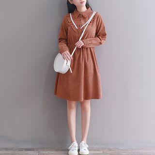 Ruffle Trim A-line Long-sleeve Collared Dress