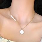 Disc Pendant Freshwater Pearl Alloy Choker Gold - One Size