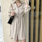 Drawstring Waist Shirtdress Almond - One Size