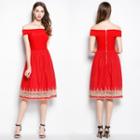 Lace Trim Off-shoulder Cocktail Dress
