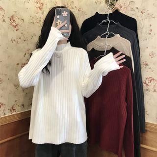 Mock-turtleneck Rubbed Knit Top