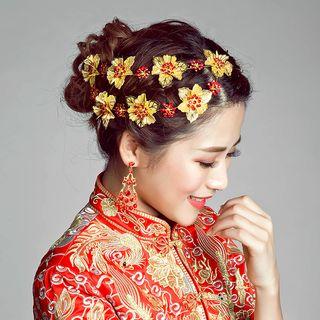 Bridal Set: Flower Layered Headpiece + Clip-on Earrings