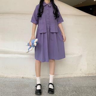 Plain Button-up A-line Dress