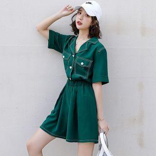 Elbow-sleeve Wide Leg Cargo Romper