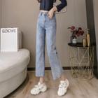 Back-slit Cropped Wide-leg Jeans