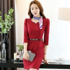 Split-neck 3/4-sleeve Dress
