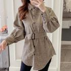 Long-sleeve Houndstooth Shirt With Belt