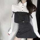 Pinstriped Panel Cropped Shirt / Mini A-line Skort