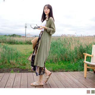 Slit-side Plain Long Chiffon Top