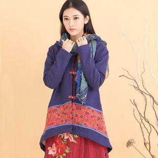 Fleece-lined Paneled Hooded Buttoned Coat