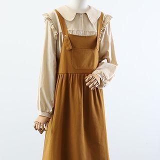 Ruffle Shirt / Pocket Detail Overall Dress / Set