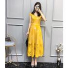 V-neck Lace Midi A-line Dress