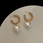 Faux Pearl Heart Open Hoop Earring 1 Pair - Gold - One Size
