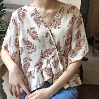 Leaf Printed Short-sleeve Top