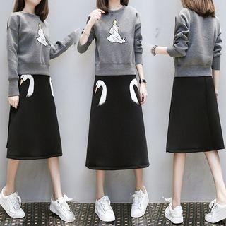 Set: Drop Shoulder Print Top + Print A-line Skirt