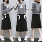 Set: Drop Shoulder Print Top + Print A-line Skirt