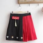 Embroidered Tasseled Mini A-line Skirt