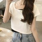 Square-neck Mock Two-piece Cropped T-shirt