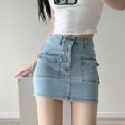 High-waist Pocket Demin Mini Skirt