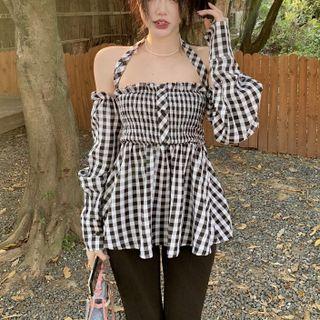Halter Plaid Top Gingham - Black & White - One Size