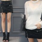 Inset Shorts Zip-detail Coated Mini Skirt
