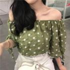 Dotted Off Shoulder Elbow-sleeve Top