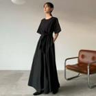 Tie-waist Maxi A-line Dress Black - One Size