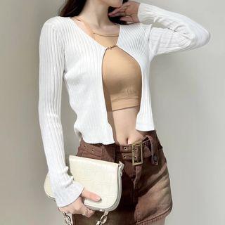 Long Sleeve Ribbed-knit Crop Light Cardigan