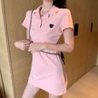 Short-sleeve Heart Embroidered Polo Shirt Dress