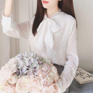 Tie-neck Chiffon Blouse White - One Size