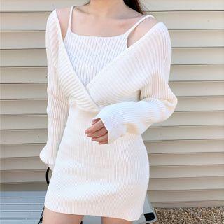 Mock Two Piece Mini Sheath Sweater Dress